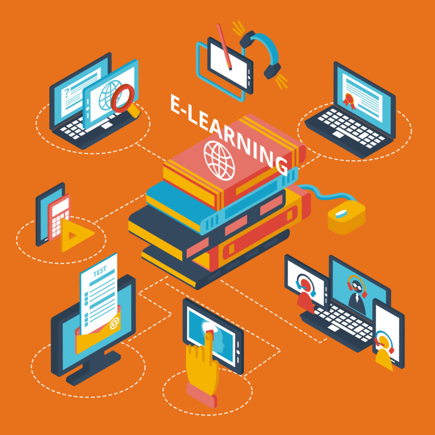 E-learning icons isometric